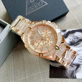 Guess Frontier Chronograph Crystals Rose Gold Dial Rose Gold Steel Strap Watch for Men - W0799G3