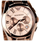 Emporio Armani Valente Chronograph Rose Gold Dial Rose Gold Steel Strap Watch For Men - AR0365