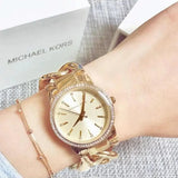 Michael Kors Nini Three Hand Gold Dial Gold Steel Strap Watch For Women - MK3235