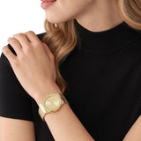 Michael Kors Lennox Three-Hand Gold Dial Gold Mesh Bracelet Watch For Women - MK7335