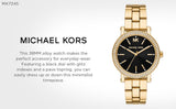 Michael Kors Corey Three Hand Black Dial Gold Steel Strap Watch for Women - MK7345