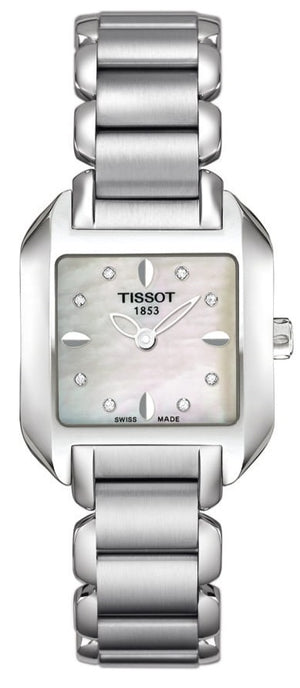 Tissot T Wave Diamonds Mother of Pearl Dial Silver Steel Strap Watch for Women - T02.1.285.74