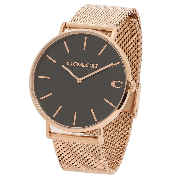 Coach Charles Black Dial Rose Gold Mesh Bracelet Watch for Men