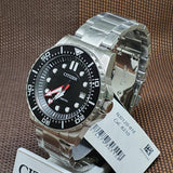 Citizen Mechanical Black Dial Silver Steel Strap Watch For Men - NJ0120-81E