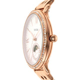 Fossil Jacqueline Analog Moonphase Mother of Pearl White Dial Rose Gold Steel Strap Watch for Women - ES5165