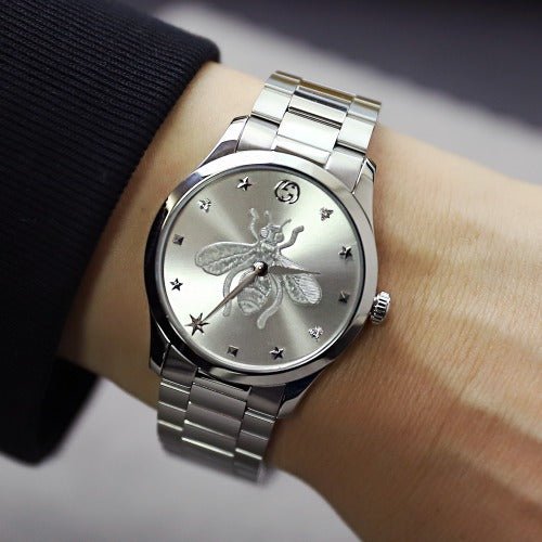 Gucci G Timeless Silver Dial Silver Steel Strap Watch For Women