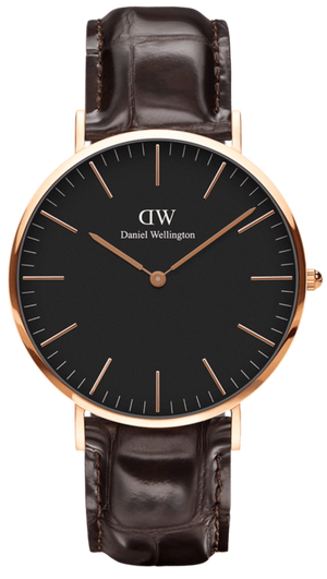 Daniel Wellington Classic York Black Dial Brown Leather Strap Watch For Men - DW00100128