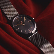 Calvin Klein Minimal Black Dial Black Mesh Bracelet Watch for Women - K3M22421