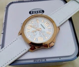Fossil Cecile White Dial White Leather Strap Watch for Women - AM4486