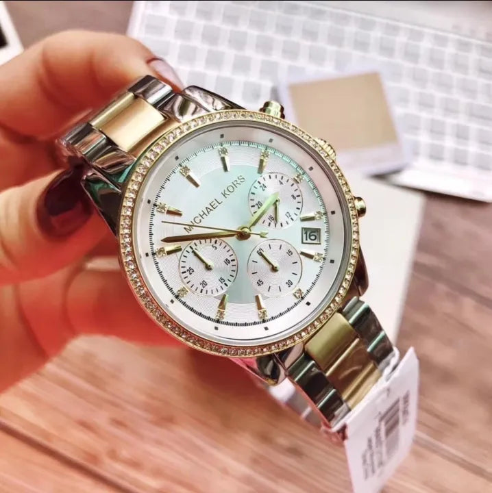 Michael Kors Ritz White Dial Two Tone Steel Strap Watch for Women