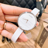 Calvin Klein Rise White Grey Dial White Leather Strap Watch for Women - K7A231L6