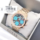 Guess Mini Sunrise Multi Function Analog Turquoise Dial Rose Gold Steel Strap Watch For Women - W0448L8