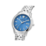 Versace V-Urban Light Blue Dial Silver Steel Strap Watch for Men - VELQ00419