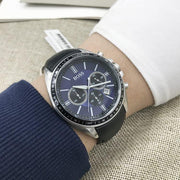 Hugo Boss Driver Sport Chronograph Blue Dial Black Leather Strap Watch for Men - 1513077