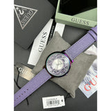 Guess Dahlia Analog Silver Dial Purple Leather Strap Watch For Women - GW0529L4