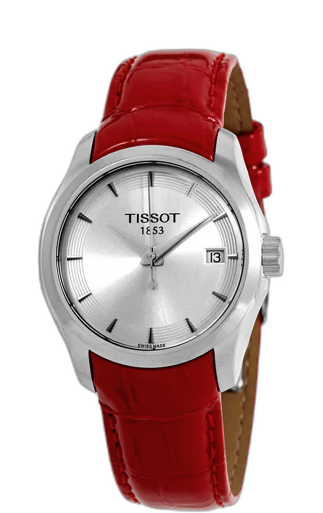 Tissot Couturier Lady Silver Dial Red Leather Strap Watch for Women