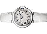 Cartier Ballon Bleu De Cartier Silver Dial White Leather Strap Watch for Women - W6920086