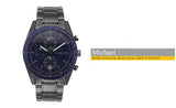 Michael Kors Accelerator Chronograph Blue Dial Grey Steel Strap Watch For Men - MK9111