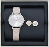 Emporio Armani Gianni T Bar Quartz Silver Dial Beige Leather Strap Watch For Women - AR80007
