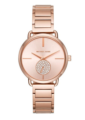 FREE GIFT | Michael Kors Portia Rose Gold Dial Rose Gold Steel Strap Watch for Women - MK3640