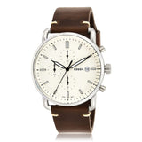 Fossil The Commuter White Dial Brown Leather Strap Watch for Men - FS5402