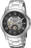 Fossil Grant Skeleton Black Dial Silver Steel Strap Watch for Men - ME3055