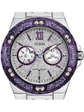 Guess Limelight Quartz Silver Dial Purple Leather Strap Watch For Women - W0775L6