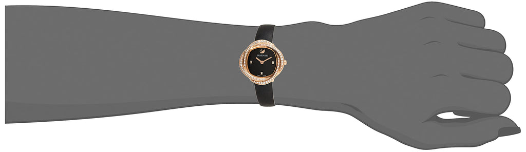 Swarovski Crystal Flower Black Dial Black Leather Strap Watch for