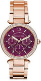 Michael Kors Mini Parker Multi-Function Plum Mother of Pearl Dial Rose Gold Steel Strap Watch For Women - MK6403