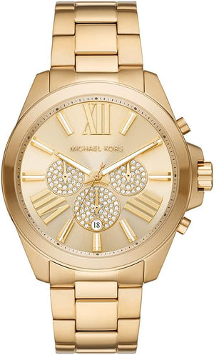 Michael Kors Wren Chronograph Gold Dial Gold Steel Strap Watch For Men - MK8928