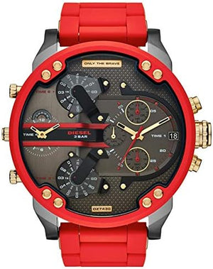 Diesel Mr Daddy 2.0 Chronograph Grey Dial Red Rubber Strap Watch For Men - DZ7430