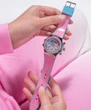 Guess Fusion Chronograph Pink Dial Pink Leather Strap Watch for Women - GW0553L5