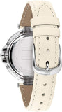 Tommy Hilfiger Angela Silver Dial Cream Leather Strap Watch for Women - 1782123