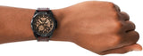 Fossil Bronson Automatic Skeleton Black Dial Brown Leather Strap Watch for Men - ME3219