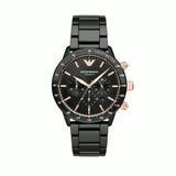 Emporio Armani Mario Ceramic Chronograph Black Dial Black Steel Strap Watch For Men - AR70002