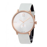 Calvin Klein Accent Silver Dial White Leather Strap Watch for Women - K2Y216K6