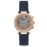 Guess Solistice Diamonds Roe Gold Dial Black Rubber Strap Watch for Women - GW0484L2