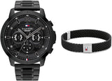 Tommy Hilfiger Classic Chronograph Black Dial Black Steel Strap Watch For Men - 1710494