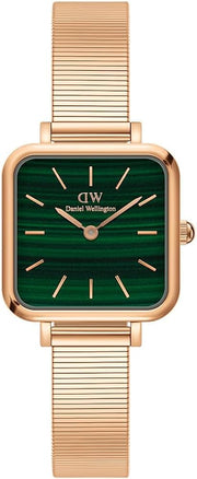 Daniel Wellington Quadro Studio Green Dial Rose Gold Mesh Strap Watch For Women - DW00100520