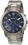 Fossil Grant Chronograph Blue Dial Grey Steel Strap Watch for Men - FS4831