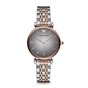 Emporio Armani Gianni T Bar Grey Dial Two Tone Steel Strap Watch For Women - AR1725