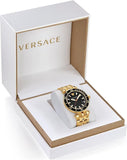 Versace Greca Sport Quartz Black Dial Gold Steel Strap Watch for Men - VEZ300721