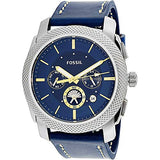 Fossil Machine Chronograph Blue Dial Blue Leather Strap Watch for Men - FS5262