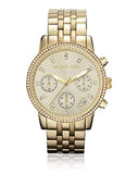 Michael Kors Runway Chronograph Gold Dial Gold Steel Strap Watch For Women - MK5698