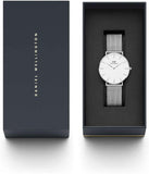 Daniel Wellington Petite Sterling Quartz White Dial Silver Mesh Bracelet Watch For Men - DW00100306