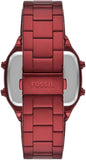 Fossil Retro Analog-Digital Black Dial Red Steel Strap Watch for Men - FS5897