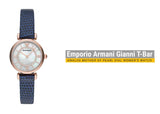 Emporio Armani Gianni T-Bar Analog Mother of Pearl Dial Blue Leather Strap Watch For Women - AR11468
