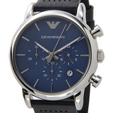 Emporio Armani Luigi Chronograph Blue Dial Black Leather Strap Watch For Men - AR1736