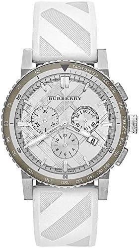 BURBERRY BU9810 クロノグラフ Burberry The City Chronograph Silver Dial White Rubber Strap