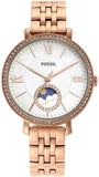 Fossil Jacqueline Analog Moonphase Mother of Pearl White Dial Rose Gold Steel Strap Watch for Women - ES5165